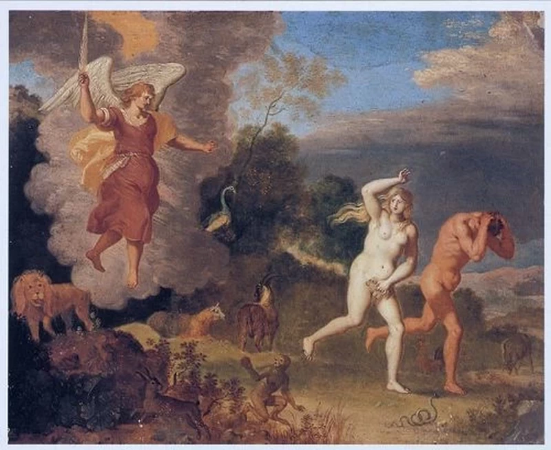La cacciata di Adamo ed Eva dal paradiso da parte dell'angelo - Kunsthandel Salomon Lilian Old Master Paintings